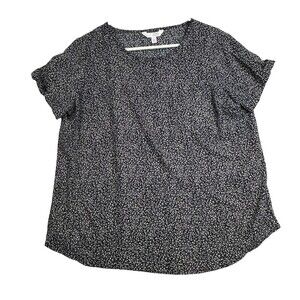 LC Lauren Conrad Blouse Womens Medium Black Floral Short Sleeve Lightweight Top